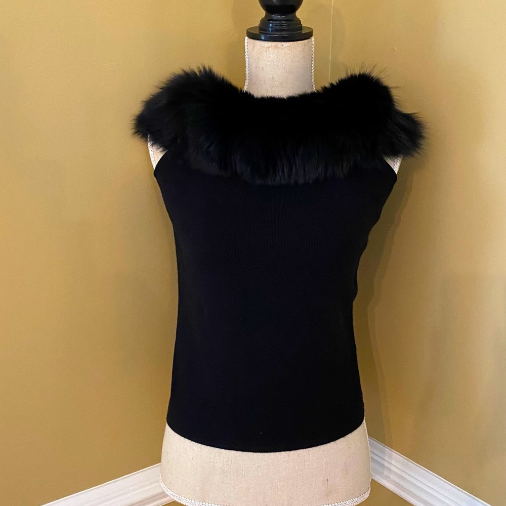 Elegant Black Faux Fur Trimmed Women's Top